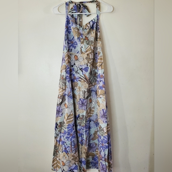 NWT Cupshe Floral Halter Midi Dress Size Medium Stretchy Cotton Resortwear - Picture 1 of 12